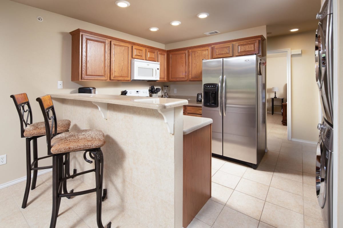 Waterwheel kitchen with breakfast bar.