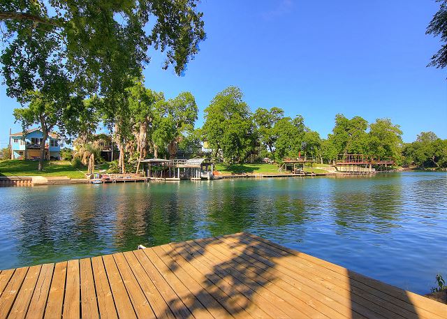 Vacation home docks on the river.